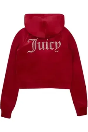 Juicy Couture Kapuzennickijacke MADISON HOODIE_ Damen Trainingsjacke Damen, Sweatjacke mit Kapuze, Velour, mit Glitzer, Sale rot L