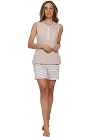 Pastunette Shorty Damen Pyjama kurz ohne Arm (2 tlg) Baumwolle beige 38