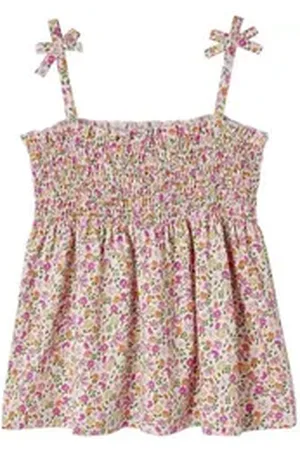 Vertbaudet Trägertop Mädchen Top mit Blumenprint, gesmokt Rschendetais rosa 140