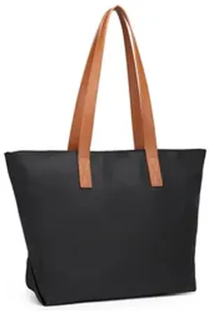 MISS LULÙ Shopper Damen-Shopper – Große wasserdichte Nylon-Tragetasche mit Henkeln schwarz