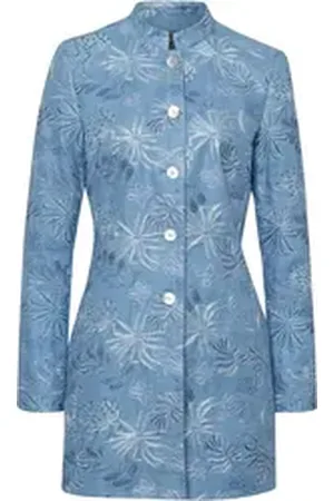 White Label Trachtenblazer Leinen-Gehrock mit Stickereien blau 40