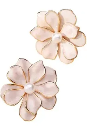 Karma Paar Ohrstecker Damen Blüten Legierung Emaille bunt verschiedene Farben Ohrschmuck (Schwarz Grün Rot Violett Pink oder Creme, Blumenohrringe Blumenohrstecker), modern Damenschmuck Ohrringe Damenohrstecker braun