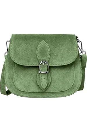 CASPAR Umhängetasche Kompakte Wildleder Damen Handtasche - CLASSIC LINE - Modell No.831, Vintage Stil, 100% Echtleder, angenehmer Tragekomfort - Made in Italy grün