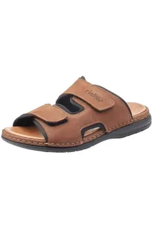Rieker Pantolette Hausschuh, Sommerschuh, Urlaubschuh mit dezentem Logoschriftzug braun 44 EU