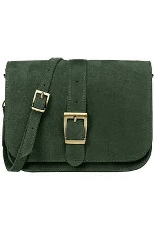 CASPAR Umhängetasche Mittelgroße Veloursleder Damen Tasche - PREMIUM LINE - Modell No.824, Vintage Stil, 100% Echtleder, angenehmer Tragekomfort - Made in Italy grün