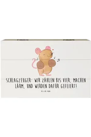 Mr. & Mrs. Panda Dekokiste 19 x 12 cm Schlagzeuger Stolz - Weiß - Geschenk, Musik, Kiste, Band, (1 St), Einschlagscharniere. weiß