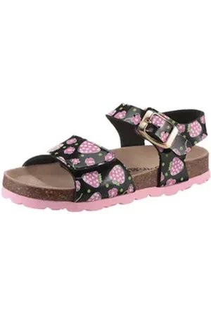 Kidsworld Riemchensandale Sommerschuh, Sandalette, Strandschuh, Urlaubschuh mit Erdbeeren-Motiv rosa|schwarz 27 EU