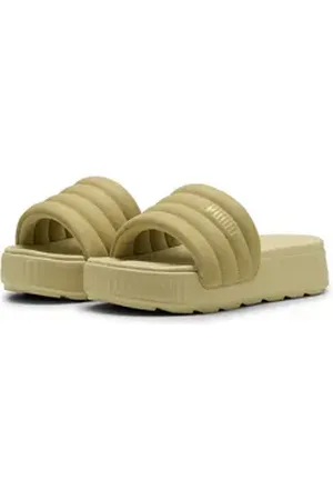 PUMA Karmen Puffy Aqua Metallics Slides Damen Sandale beige|goldfarben 40,5 EU