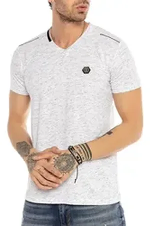 Redbridge T-Shirt mit V-Ausschnitt – meliertes Design, Slim Fit weiß L