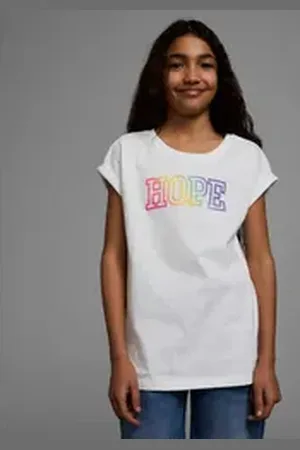Kidsworld T-Shirt Mit Print: HOPE Kurzarm, bequeme Passform, mit Print, Rundhalsausschnitt weiß 128/134