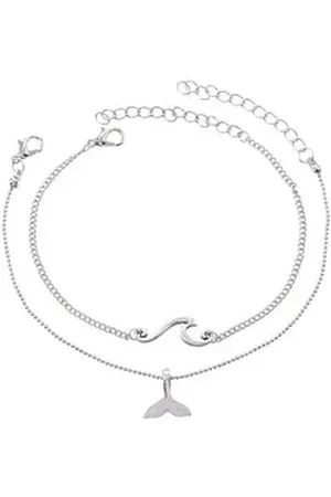 Karma Fußkette mit Anhänger Fußkettchen maritim Silber Walflosse Welle Legierung (Walflosse modern, Strandschmuck Fußschmuck Urlaub Strand Accessoires), Strandschmuck Fußschmuck Urlaub Strand Accessoires silberfarben