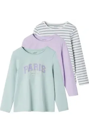 Vertbaudet Langarmshirt 3er-Pack Mädchen Shirts BASIC grün 146/152