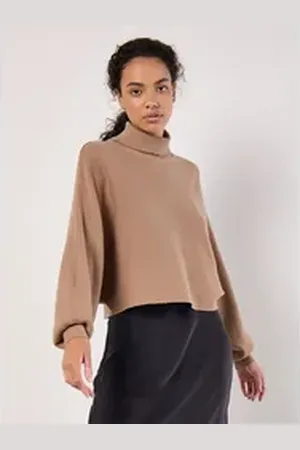 Apricot Rollkragenpullover Rippoptik-Pullover, mit Fledermausärmeln grau L (40)
