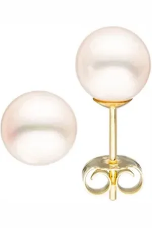 Jobo Paar Ohrstecker, 333 Gold mit Süßwasser-Zuchtperlen 7,5 mm gelb|goldfarben