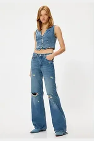 Koton 5-Pocket-Jeans Normale Leibhöhe Wide Leg blau 32/32