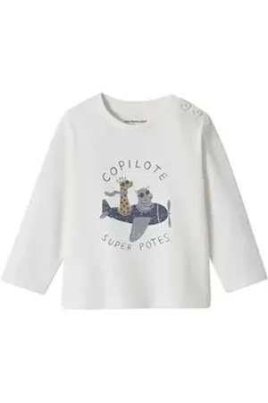 Vertbaudet Langarmshirt Jungen Baby Shirt Printmotiv weiß 92/98