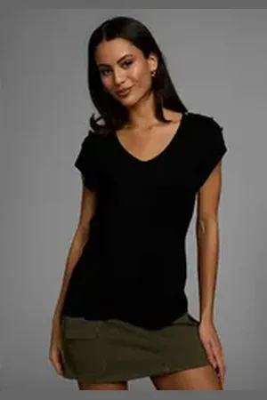 Laura Scott Rundhalsshirt mit Zierknöpfen & Schlitzen auf der Schulter - NEUE KOLLEKTION schwarz 32/34