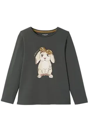 Vertbaudet Langarmshirt Mädchen Shirt 3D-Applikation grau 146/152