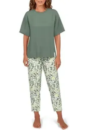 TOM TAILOR Pyjama Damen Pyjama grün bedruckt (1 tlg) grün 36