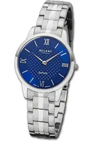 Regent Quarzuhr Metall Damen Uhr GM-1625 Analog, (Analoguhr), Damenuhr Metallarmband, rundes Gehäuse, klein (ca. 30mm), blau silberfarben