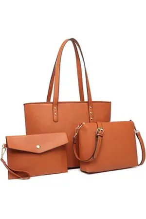 MISS LULÙ Henkeltasche Damen-Taschenset 4er, Schultertasche Umhängetasche Clutch Shopper braun