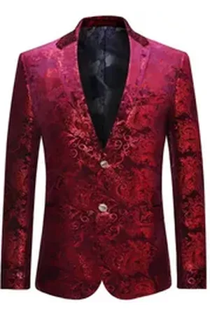 Allthemen Sakko Herren 2 Knöpfe Pailletten Blazer für Party rot 46
