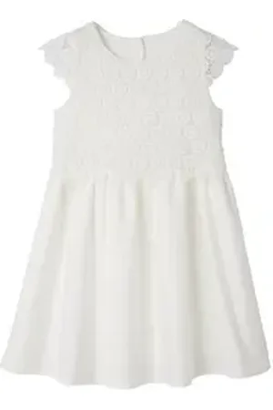 Vertbaudet Minikleid Festliches Mädchen Kleid mit Makrameespitze weiß 86