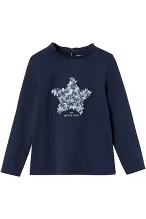 Vertbaudet Langarmshirt Mädchen Shirt mit Rüschendetails blau 110
