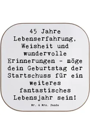 Mr. & Mrs. Panda Getränkeuntersetzer Spruch 45. Geburtstag - Weiß - Geschenk, 45 Jahre, glückliche Momente, 1-tlg. weiß