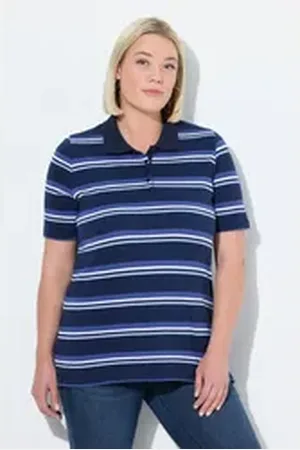 Ulla Popken Poloshirt Poloshirt Classic Fit Piqué Ringel Halbarm blau 50/52