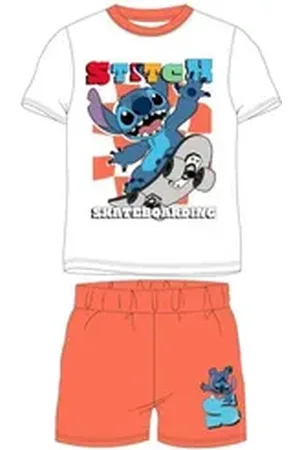 Disney Pyjama Kurzer Stitch Jungen-Pyjama „Skateboarding“, Größen 98–128 (Set, 2 tlg) orange 104