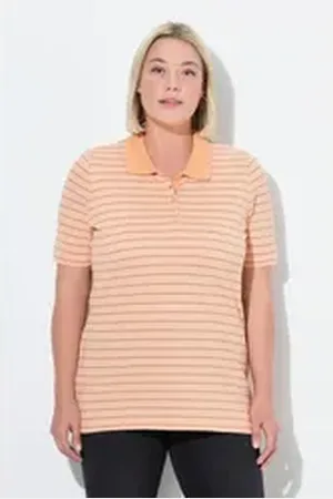 Ulla Popken Poloshirt Poloshirt Classic Fit Piqué Ringel Halbarm gelb|orange 54/56