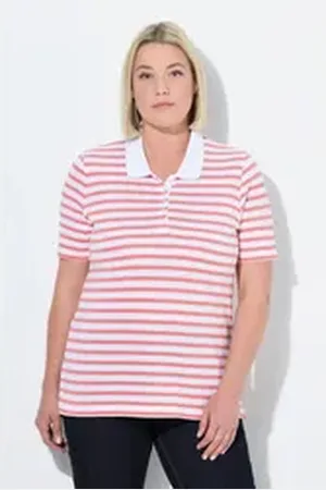 Ulla Popken Poloshirt Poloshirt Classic Fit Piqué Ringel Halbarm rosa 54/56
