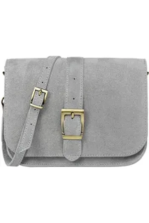 CASPAR Umhängetasche Mittelgroße Veloursleder Damen Tasche - PREMIUM LINE - Modell No.824, Vintage Stil, 100% Echtleder, angenehmer Tragekomfort - Made in Italy grau