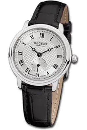 Regent Quarzuhr Leder Damen Uhr GM-1440 Analog, (Analoguhr), Damenuhr Lederarmband, rundes Gehäuse, klein (ca. 28mm), silber schwarz