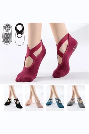 Golden Sportsocken rutschfeste Socken Damen für Yoga Pilates Tanz Ballet mit Griffen rot