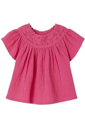 Vertbaudet Kurzarmbluse Mädchen Baby Bluse mit Häkelspitze rosa 86