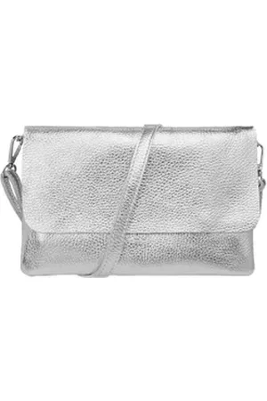 CASPAR Clutch Abendtasche Damen Leder Handtasche - CLASSIC LINE - Modell No.835, leicht, elegant & unempfindlich - 100% Echtleder - Handmade in Italy silberfarben