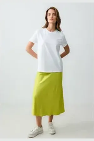 Jimmy Key Minirock Hoge taille midi satijnen rok gelb XL