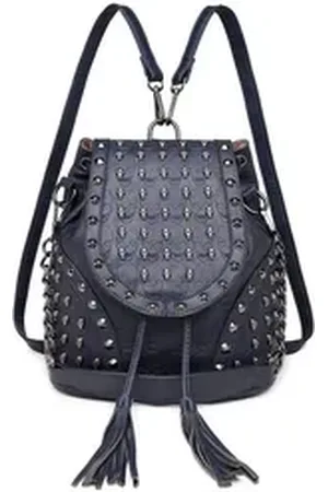 MISS LULÙ Rucksack Mode Rucksack, Handtaschen für Frauen mit Ketten-Schultergurt & Nieten blau