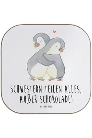 Mr. & Mrs. Panda Getränkeuntersetzer Schwestern Liebe - Weiß - Geschenk, Teilen, handgemacht, Familiengesc, 1-tlg. weiß
