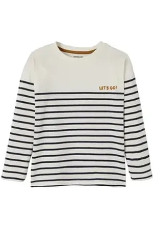Vertbaudet Langarmshirt Jungen Ringelshirt, Flockprint weiß 110