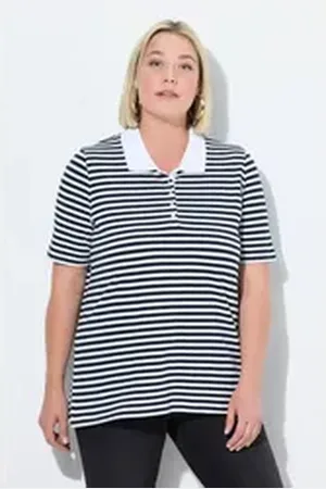 Ulla Popken Poloshirt Poloshirt Classic Fit Piqué Ringel Halbarm schwarz 46/48