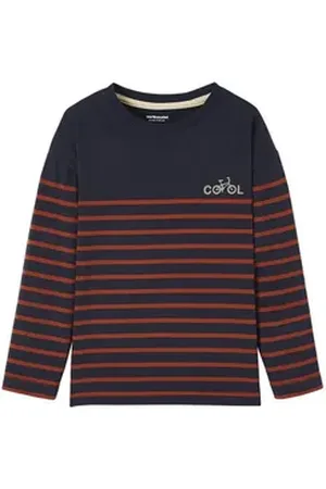 Vertbaudet Langarmshirt Jungen Ringelshirt, Flockprint blau 92/98