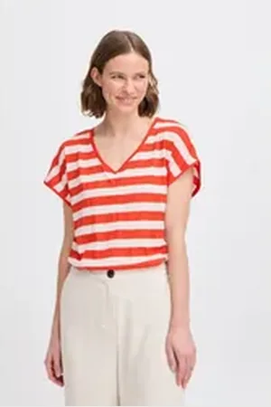 B YOUNG V-Shirt BYSANTO gestreiftes T-shirt rot XXL