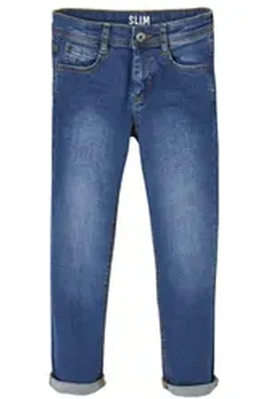 Vertbaudet 7/8-Caprijeans Jungen Slim-Fit-Jeans WATERLESS, Hüftweite REGULAR Bundeweite verstellbar blau 158/164