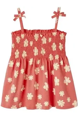 Vertbaudet Trägertop Mädchen Top mit Blumenprint, gesmokt Rschendetais rot 158
