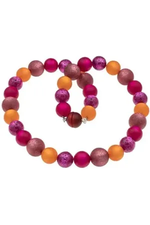 Bella Carina Perlenkette Kette mit Polaris Perlen glitzernd pink orange, pink orange, glitzend bunt 55
