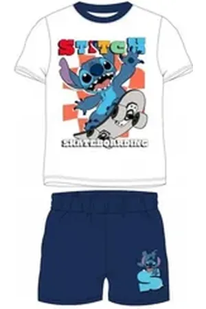 Disney Pyjama Kurzer Stitch Jungen-Pyjama „Skateboarding“, Größen 98–128 (Set, 2 tlg) blau 110