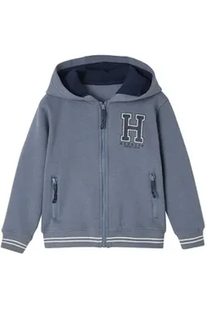 Vertbaudet Sweatjacke Jungen Sportjacke mit Kapuze blau|grau 140